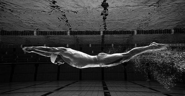 Black and white underwater swimmer